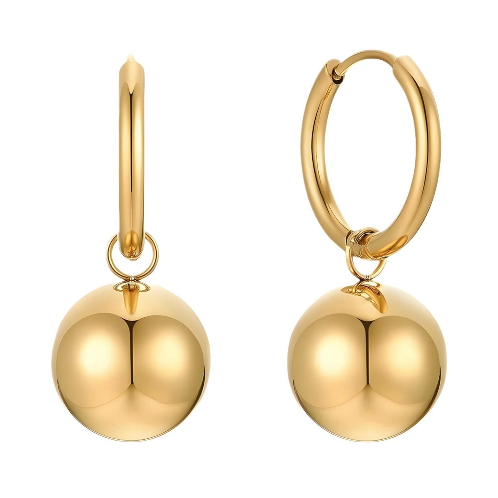 Brand New Dangling Hoop Round Ball Mirror Earrings